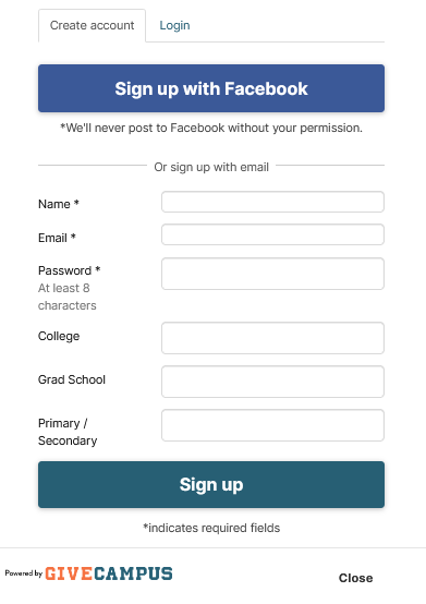 Screenshot of advocate sign up form